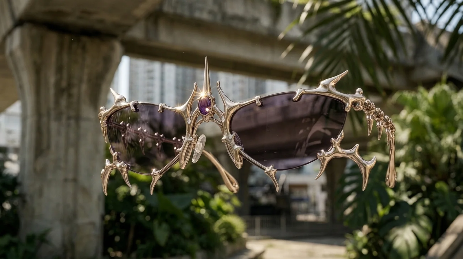 RUÍNA hero eyewear suspended in the campaign's urban environment