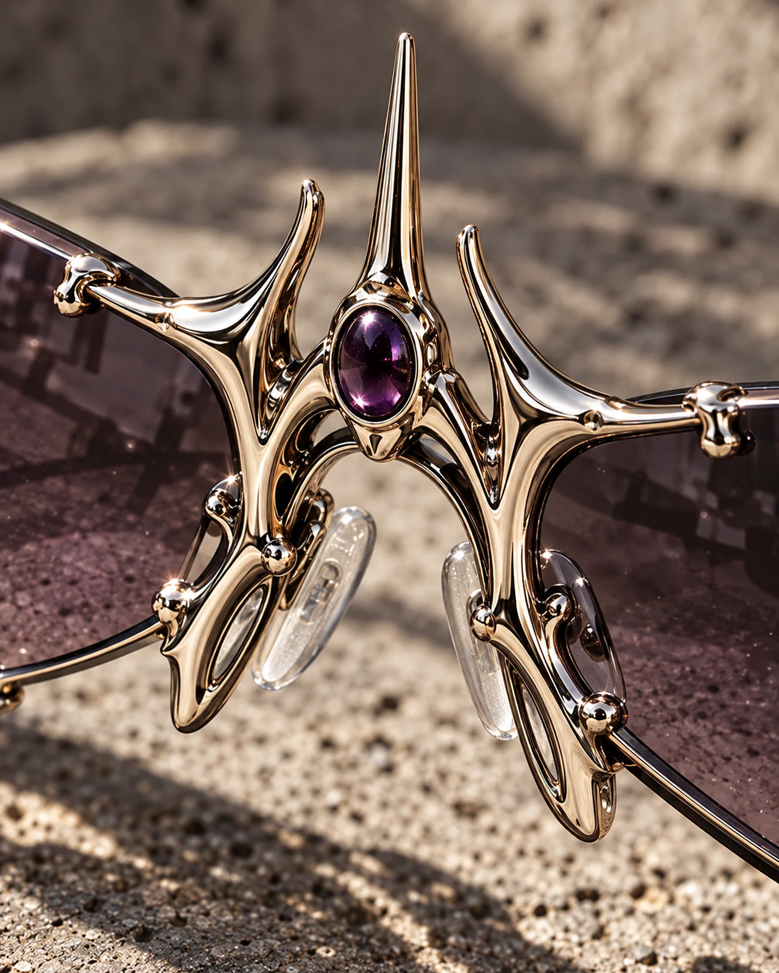 Macro study of the central bridge and dark stone on the hero frame